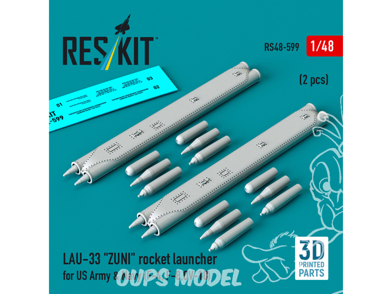 ResKit kit RS48-0599 Lance-roquettes LAU-33 ZUNI marine américaines 2 pièces imprimées en 3D 1/48