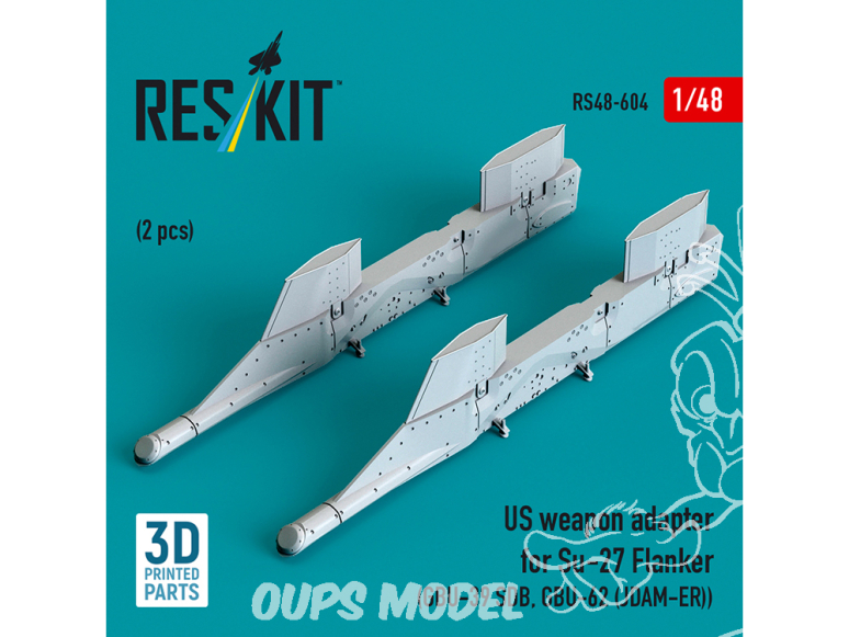 ResKit kit RS48-0604 Adaptateur d'armement américain pour Su-27 Flanker (2 pièces) GBU-39 SDB, GBU-62 JDAM-ER 3D 1/48