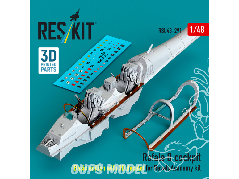 ResKit kit d'amelioration avion RSU48-0291 Cockpit Rafale B édition de base avec décalcomanies 3D kit Revell et Academy 3D 1/48