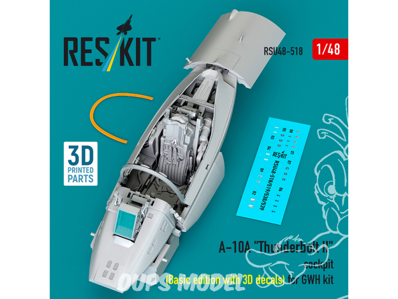 ResKit kit d'amelioration avion RSU48-0518 Cockpit A-10A Thunderbolt II édition de base avec décalcomanies 3D pour GWH 1/48
