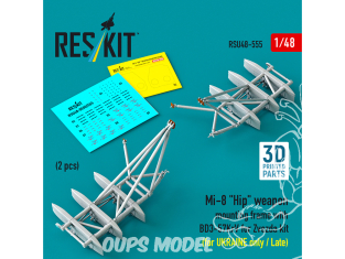 ResKit kit d'amelioration Hélico RSU48-0555 Cadre de montage d'arme Mi-8 Hip avec BD3-57KrV pour kit Zvezda 3D 1/48