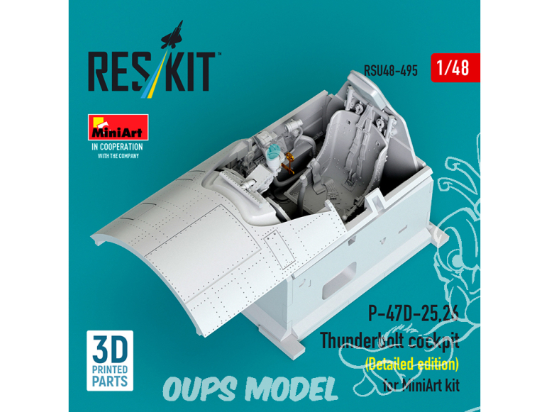ResKit kit d'amelioration avion RSU48-0495 Cockpit P-47D-25,26 Thunderbolt Édition détaillée kit MiniArt imp 3D 1/48