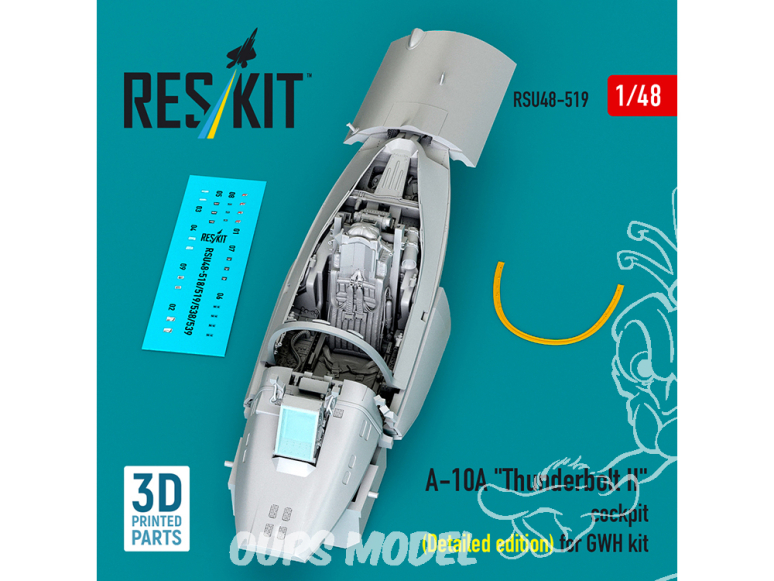 ResKit kit d'amelioration avion RSU48-0519 Cockpit A-10A Thunderbolt II édition détaillée pour kit GWH imp 3D 1/48