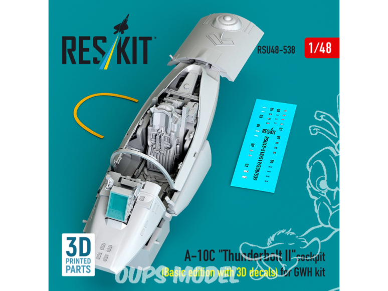 ResKit kit d'amelioration avion RSU48-0538 Cockpit A-10C Thunderbolt II édition de base avec décalcomanies 3D pour GWH 1/48