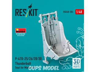 ResKit kit d'amelioration avion RSU48-0204 Siège P-47D-25/26/28/30 Thunderbolt kit MiniArt impression 3D 1/48