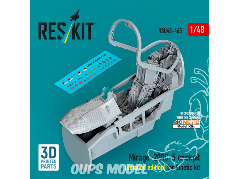 ResKit kit d'amelioration avion RSU48-0465 Cockpit Mirage-2000-5 Édition détaillée pour kit Kinetic 1/48