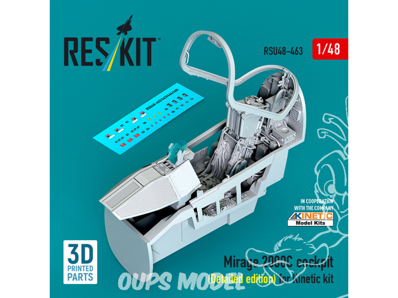 ResKit kit d'amelioration avion RSU48-0463 Cockpit Mirage-2000C Édition détaillée pour kit Kinetic 1/48