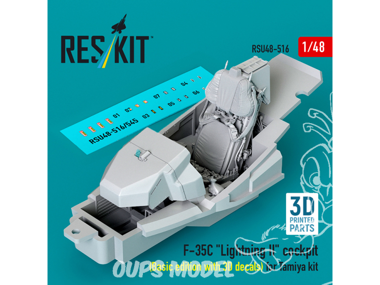 ResKit kit d'amelioration avion RSU48-0516 Cockpit du F-35C Lightning II Édition de base avec décalcomanies 3D Kit Tamiya 1/48