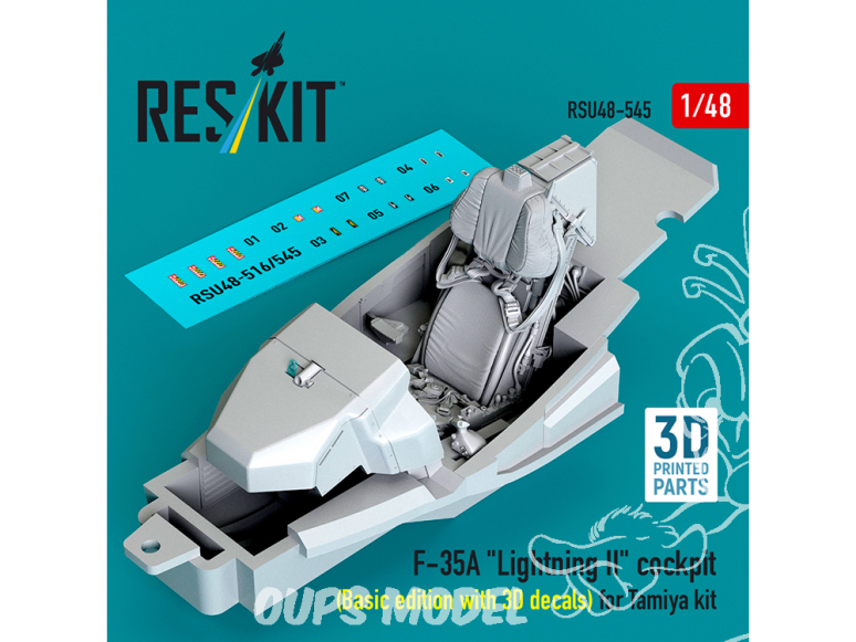ResKit kit d'amelioration avion RSU48-0545 Cockpit F-35A Lightning II édition de base décalcomanies 3D kit Tamiya imp 3D 1/48