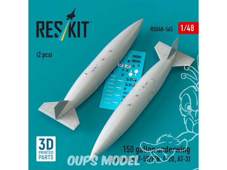 ResKit kit d'amelioration Avion RSU48-0565 Réservoirs carburant sous les ailes 150 gallons pour F-5E/F/N, F-20 et AT-3 2p 1/48