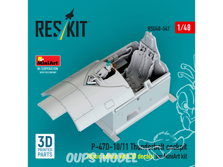 ResKit kit d'amelioration avion RSU48-0547 Cockpit P-47D-10/11 Thunderbolt édition basic décalcomanies 3D pour kit MiniArt 1/48