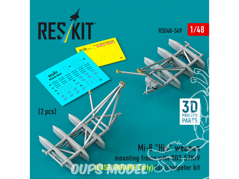 ResKit kit d'amelioration avion RSU48-0549 Cadre pour arme de coté Mi-8 avec BD3-57KrV Early Trumpeter URSS/Ukraine 2 p 1/48
