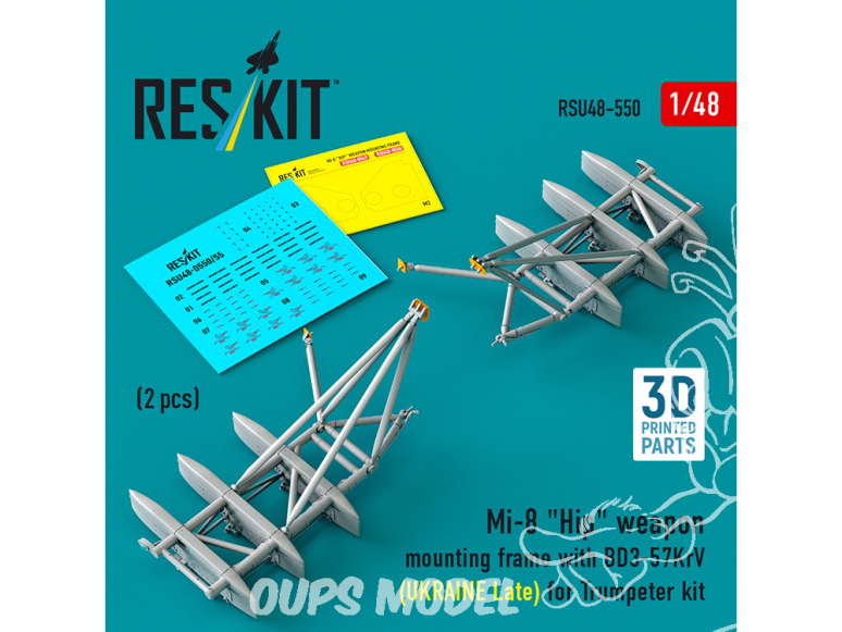 ResKit kit d'amelioration Hélico RSU48-0550 Cadre pour arme de coté Mi-8 avec BD3-57KrV Late Trumpeter Ukraine 2 p 1/48