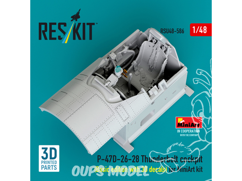 ResKit kit d'amelioration avion RSU48-0586 Cockpit P-47D-26-28 Thunderbolt, édition de base avec décalco 3D kit MiniArt 1/48