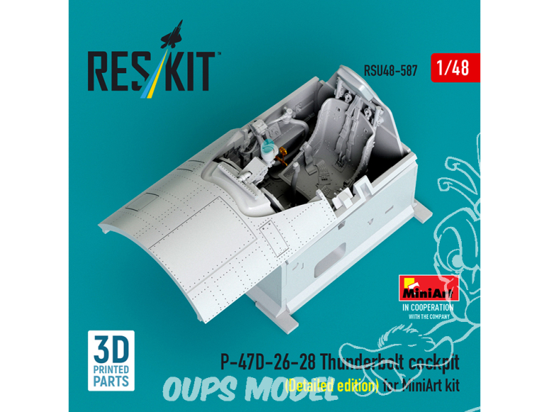 ResKit kit d'amelioration avion RSU48-0587 Cockpit P-47D-26-28 Thunderbolt, Édition détaillée kit MiniArt 1/48