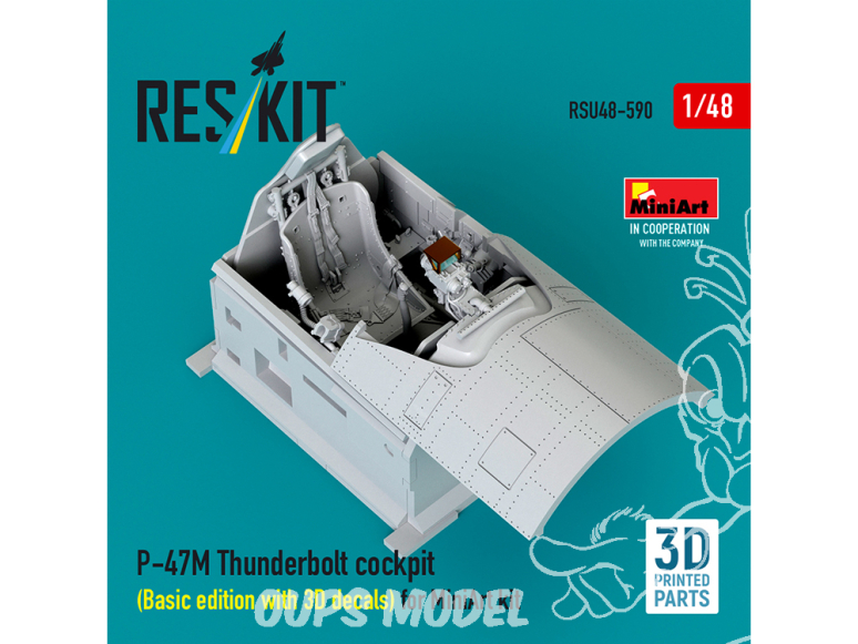 ResKit kit d'amelioration avion RSU48-0590 Cockpit P-47M Thunderbolt, édition de base avec décalco 3D kit MiniArt 1/48