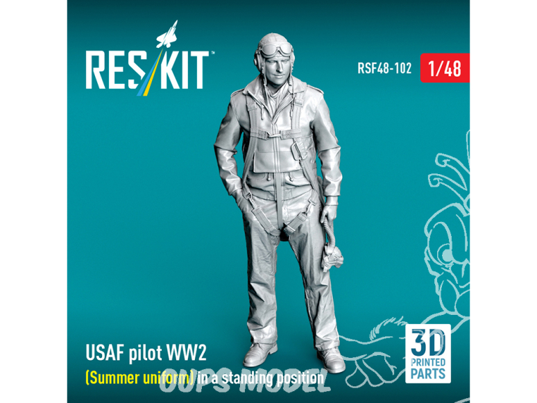 ResKit Figurine RSF48-0102 Pilote de l'USAF, uniforme d'été WWII, en position debout Impression 3D 1/48