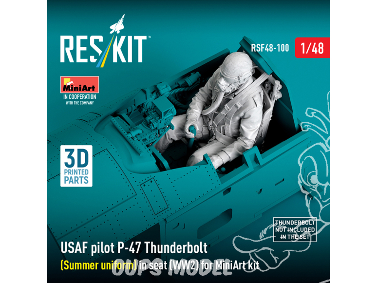 ResKit Figurine RSF48-0100 Figurine pilote USAF P-47 uniforme été position de pilotage WWII pour kit MiniArt impression 3D 1/48