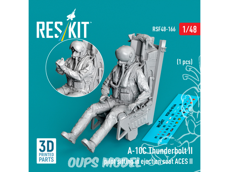 ResKit Figurine RSF48-0166 Pilote d'A-10C Thunderbolt II assis dans le siège éjectable ACES II Impression 3D 1/48