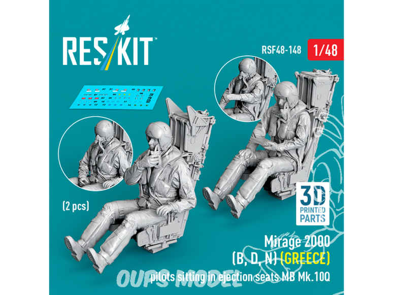 ResKit Figurine RSF48-0148 Mirage 2000B, D, N GREC pilotes assis dans sièges éjectables MB Mk.10Q 2pièces imp en 3D 1/48