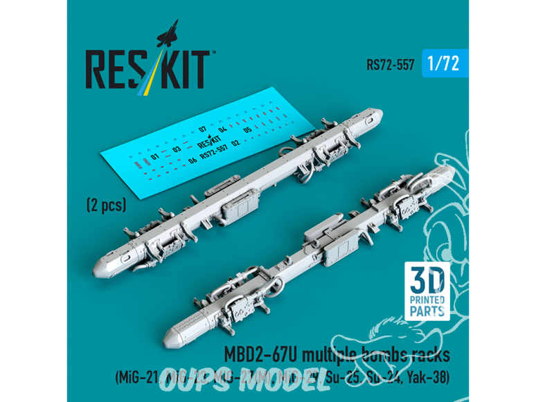 ResKit kit RS72-0557 Supports pour bombes multiples MBD2-67U 2pièces imprimées en 3D 1/72