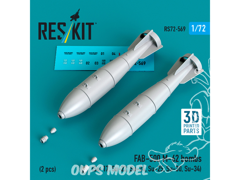 ResKit kit d'amelioration Avion RS72-0569 Bombe FAB-500 M-62 (2 pièces) 1/72