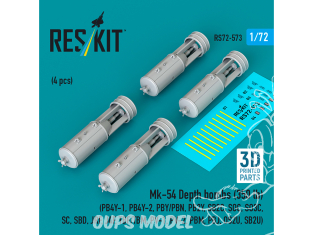 ResKit kit RS72-0573 Bombes de profondeur Mk-54 de 350 lb 4 pièces imprimées en 3D 1/72