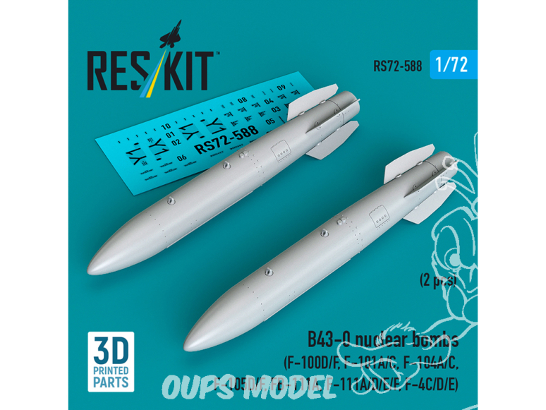 ResKit kit RS72-0588 Bombes nucléaires B43-0 2 pièces, imprimées en 3D 1/72