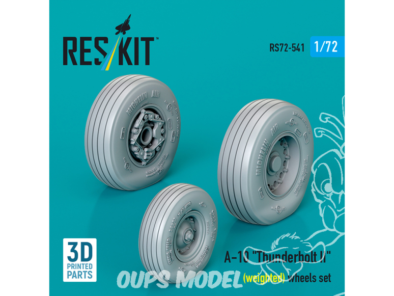 ResKit kit RS72-0541 Jeu de roues A-10 Thunderbolt II lestées imprimées en 3D 1/72