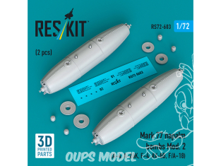 ResKit kit RS72-0603 Bombes au napalm Mark 77 Mod.2 2 pièces, imprimées en 3D 1/72