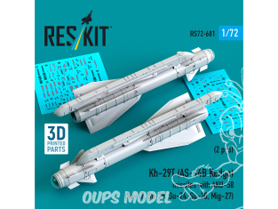 ResKit kit RS72-0601 Kh-29T AS-14B Kedge missiles AVEC AKU-58 2 pièces, imprimées en 3D 1/72