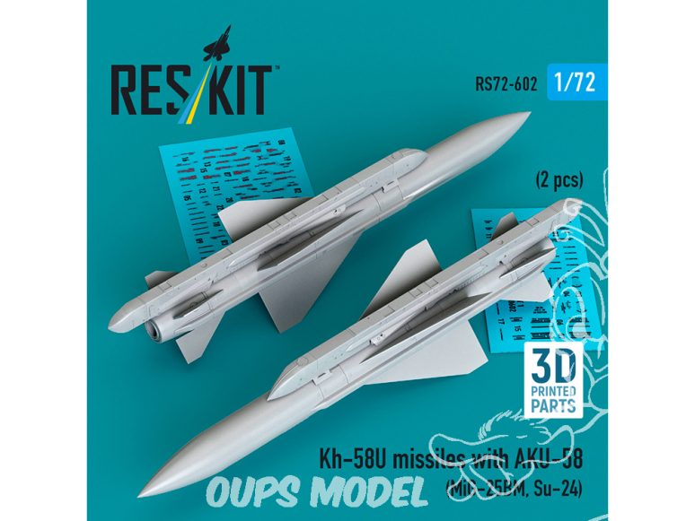 ResKit kit d'amelioration Avion RS72-0602 Missile Kh-58U avec AKU 58 (2 pièces) 1/72