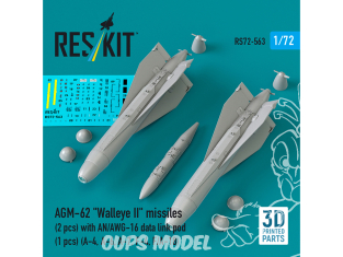 ResKit kit RS72-0563 2 missiles AGM-62 Walleye II avec 1 nacelle de liaison de données AN/AWG-16 imprimé 3D 1/72
