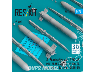 ResKit kit RS72-0566 Missiles S-24 avec APU-68 (4 pièces) imprimés en 3D 1/72