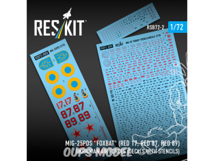 ResKit RSB72-0002 MiG-25PDS Foxbat Rouge 17, Rouge 87, Rouge 89 Forces aériennes ukrainiennes Décalcomanies avec pochoirs 1/72
