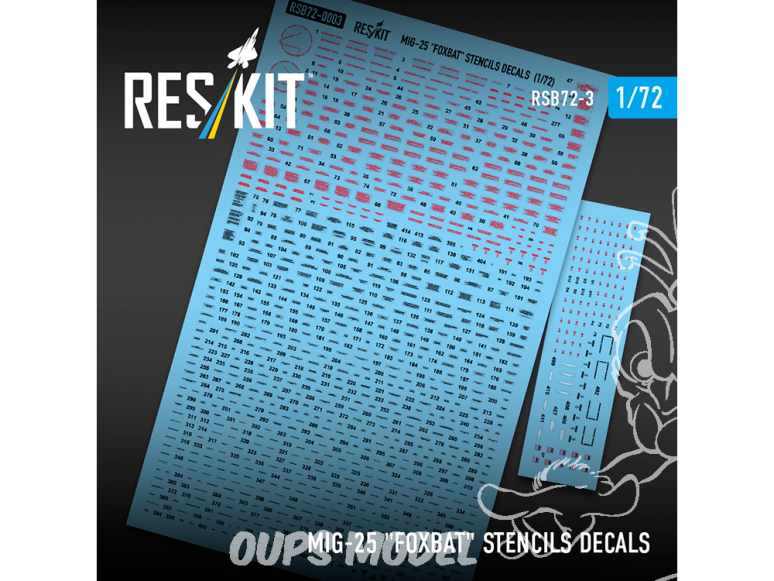 ResKit RSB72-0003 Pochoirs et décalcomanies pour MiG-25 « Foxbat » 1/72