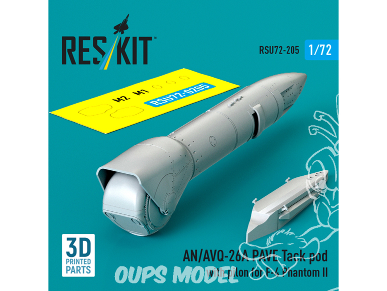ResKit kit d'amelioration avion RSU72-0205 Nacelle de tir AN/AVQ-26A PAVE avec pylône pour F-4 Phantom II impression 3D 1/72