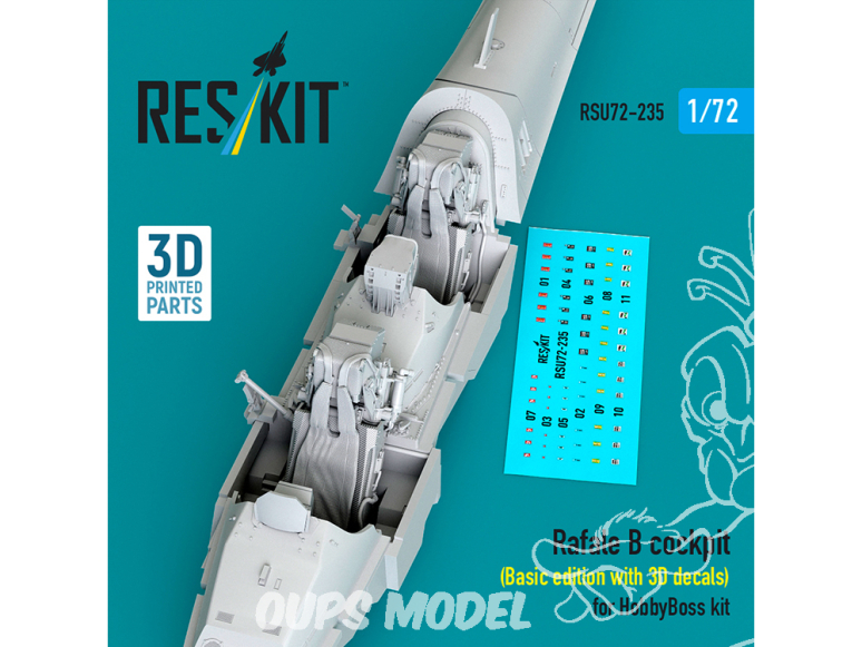 ResKit RSU72-0235 Cockpit du Rafale B édition de base avec décalcomanies 3D pour HobbyBoss impression 3D 1/72