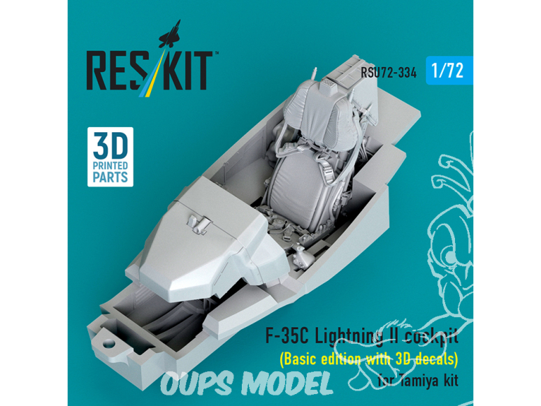 ResKit RSU72-0334 Cockpit du F-35C Lightning II, édition de base avec décalcomanies 3D pour kit Tamiya impression 3D 1/72