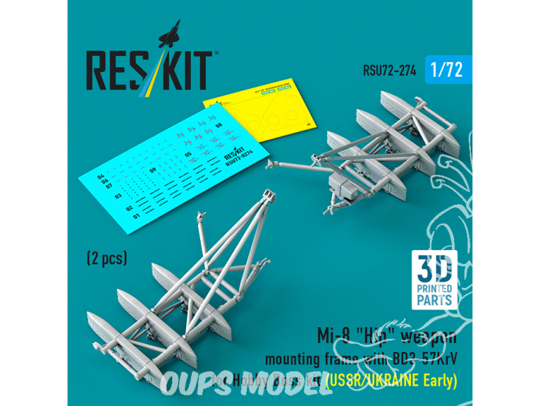 ResKit kit d'amelioration Hélico RSU72-0274 Cadre pour arme de coté Mi-8 avec BD3-57KrV Early HobbyBoss URSS/Ukraine 2p 1/72