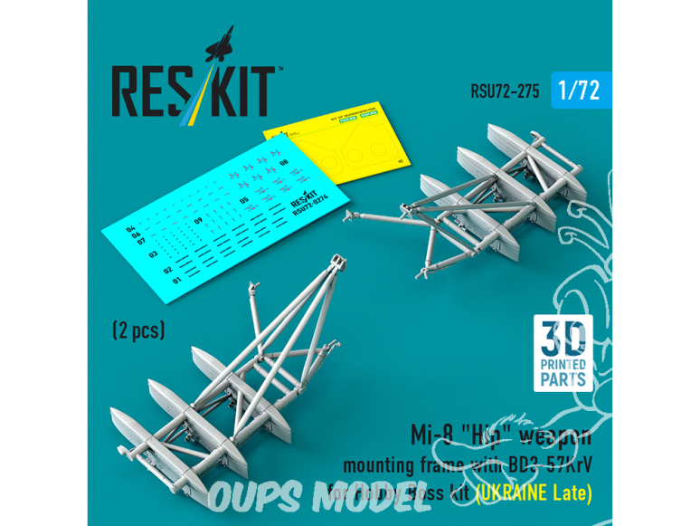 ResKit kit d'amelioration Hélico RSU72-0275 Cadre pour arme de coté Mi-8 avec BD3-57KrV HobbyBoss UKRAINE Late 2p 1/72