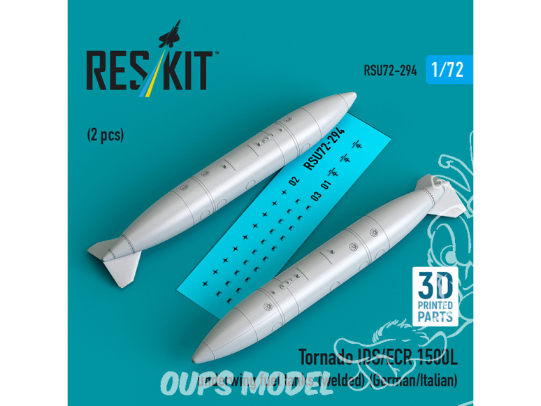 ResKit RSU72-0294 Réservoirs de carburant sous les ailes Tornado IDS/ECR 1500L soudés germano-italien 2pièce imprimée en 3D 1/72