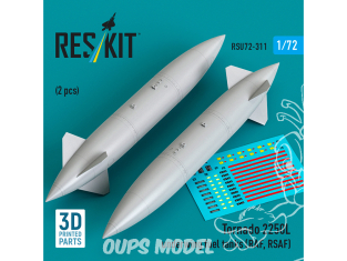 ResKit RSU72-0311 Réservoirs de carburant sous les ailes du Tornado 2250L RAF, RSAF 2pièce imprimée en 3D 1/72