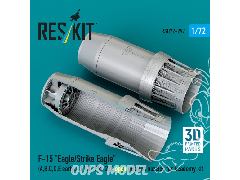 ResKit amelioration RSU72-0297 Tuyères échappement ouverte kit Academy F‑15E-A,B,C,D,E early et J F100-PW-220 imp 3D 1/72