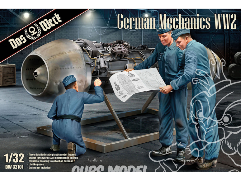 DAS WERK Figurine DW32101 Mécaniciens allemande WWII avec dessins techniques 1/32