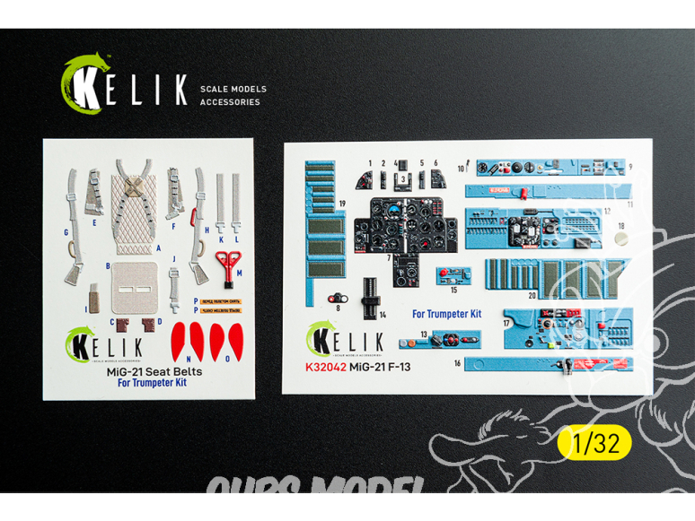 Kelik Decals 3D K32042 Décalcomanies 3D pour l'intérieur de la version export du MiG-21 F-13 kit Trumpeter 1/32