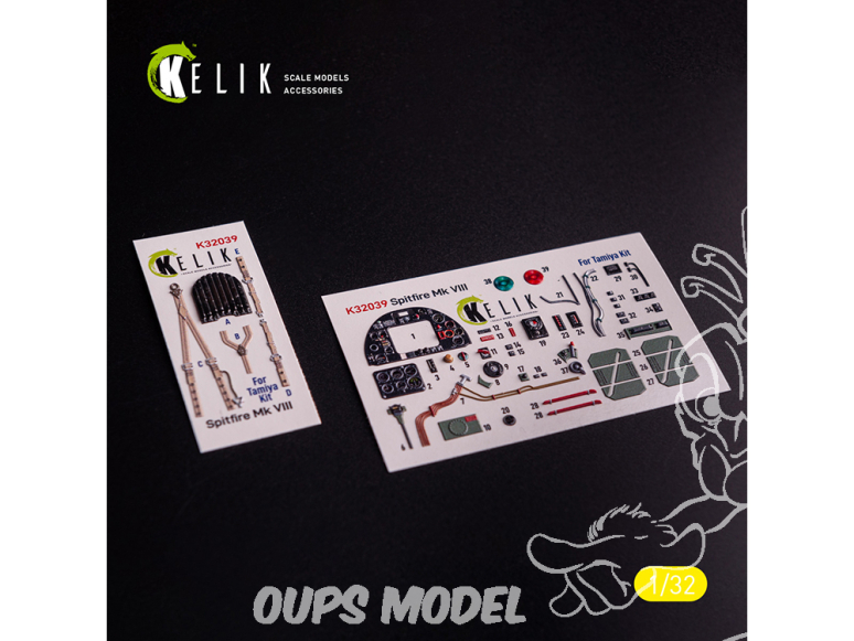 Kelik Decals 3D K32039 Spitfire Mk VIII décalcomanies 3D intérieures pour maquette Tamiya 1/32