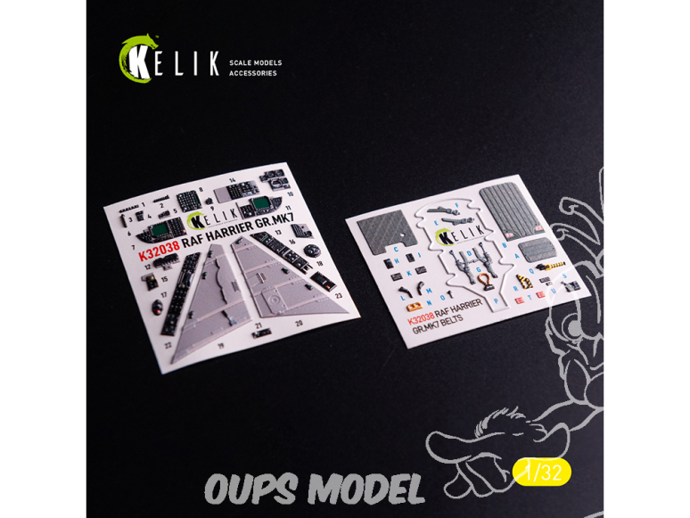 Kelik Decals 3D K32038 GR.MK7 Harrier décalcomanies 3D intérieures pour maquette Trumpeter 1/32