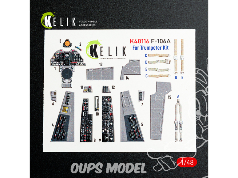Kelik K48116 F-106A Delta Dart décalcomanies 3D intérieures pour maquette Trumpeter 1/48