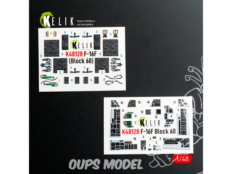 Kelik K48128 F-16F Block 60 décalcomanies 3D intérieures pour maquette Hasegawa 1/48